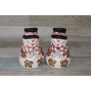 Scott's Collectible 3.5" Tall Ceramic Snowman Salt Pepper Shakers 66628